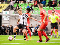 20230701 Lemonsoft Stadion Vaasa, FINLAND. VEIKKAUSLIIGA: VPS Vaasa - FC Inter Turku.
VPS #28 Roni Hudd & FC Inter #17 Bismarck Ampofo.
Photo: Samppa Toivonen / APOLLO PHOTO