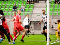 20230701 Lemonsoft Stadion Vaasa, FINLAND. VEIKKAUSLIIGA: VPS Vaasa - FC Inter Turku.
VPS #77 Samu Alanko headed 1-0 behind FC Inter #13 Eetu Huuhtanen.
Photo: Samppa Toivonen / APOLLO PHOTO