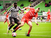 20230701 Lemonsoft Stadion Vaasa, FINLAND. VEIKKAUSLIIGA: VPS Vaasa - FC Inter Turku.
VPS #14 Peter Michael & FC Inter #5 Noah Nurmi.
Photo: Samppa Toivonen / APOLLO PHOTO