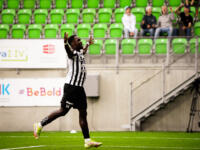 20230701 Lemonsoft Stadion Vaasa, FINLAND. VEIKKAUSLIIGA: VPS Vaasa - FC Inter Turku.
VPS #14 Peter Michael celebrating a goal.
Photo: Samppa Toivonen / APOLLO PHOTO