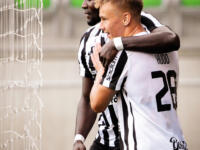 20230701 Lemonsoft Stadion Vaasa, FINLAND. VEIKKAUSLIIGA: VPS Vaasa - FC Inter Turku.
VPS #14 Peter Michael & #28 Roni Hudd.
Photo: Samppa Toivonen / APOLLO PHOTO