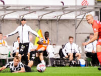 20230701 Lemonsoft Stadion Vaasa, FINLAND. VEIKKAUSLIIGA: VPS Vaasa - FC Inter Turku.
FC Inter #20 Juho Hyvärinen taking VPS #28 Roni Hudd down.
Photo: Samppa Toivonen / APOLLO PHOTO