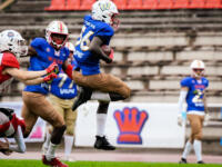 20230728 Vaasa, FINLAND. VAAHTERALIIGA: Wasa Royals - United Newland Crusaders Lohja.
Royals #56 Raul Khalifa on the run.
Photo: Samppa Toivonen / APOLLO PHOTO