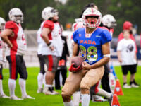 20230728 Vaasa, FINLAND. VAAHTERALIIGA: Wasa Royals - United Newland Crusaders Lohja.
Royals #88 Bruno Escobar celebrating.
Photo: Samppa Toivonen / APOLLO PHOTO