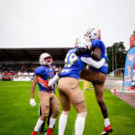 20230811 Vaasa, FINLAND. VAAHTERALIIGA: Wasa Royals - Seinäjoki Crocodiles.
Wasa Royals #88 Bruno Escobar, #39 Joonatan Purtola & #8 Alpha Jalloh.
Photo: Samppa Toivonen / APOLLO PHOTO