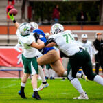 20230811 Vaasa, FINLAND. VAAHTERALIIGA: Wasa Royals - Seinäjoki Crocodiles.
Wasa Royals #90 Axel Arvila hits Seinäjoki Crocodiles #1 Ville Ollonqvist.
Photo: Samppa Toivonen / APOLLO PHOTO
