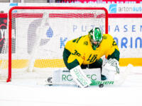 20230812 Vaasan Sähkö Areena Vaasa, FINLAND. LIIGA PRE-SEASON: Vaasan Sport - IF Björklöven Umeå.
Björklöven #35 Melker Thelin.
Photo: Samppa Toivonen / APOLLO PHOTO