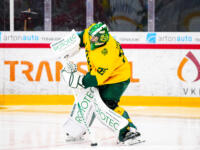 20230812 Vaasan Sähkö Areena Vaasa, FINLAND. LIIGA PRE-SEASON: Vaasan Sport - IF Björklöven Umeå.
Björklöven #35 Melker Thelin.
Photo: Samppa Toivonen / APOLLO PHOTO
