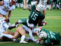 20230902 Seinäjoki, FINLAND. VAAHTERALIIGA: Seinäjoki Crocodiles - Wasa Royals.
Seinäjoki Crocodiles #15 Christian Powell scoring touchdown on Wasa Royals.
Photo: Samppa Toivonen / APOLLO PHOTO