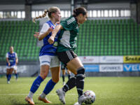 Vifk women footballers playing football with JyPK players in Vaasa Lemonsoft stadium.