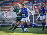 Vifk women footballers playing football with JyPK players in Vaasa Lemonsoft stadium.