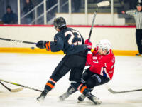 20231017 Uusikaarlepyy, FINLAND. SUOMI-SARJA: MuIK Hockey Munsala - Järvenpään Haukat.
MuIK #87 Christoffer Seppelin & Haukat #23 Santeri Seppälä.
Photo: Samppa Toivonen / APOLLO PHOTO