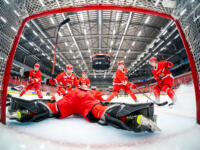 20231020 Vaasa, FINLAND. U20 SM-Sarja: Vaasan Sport - Kouvolan KooKoo.
Sport protecting the net.
Photo: Samppa Toivonen / APOLLO PHOTO