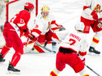 20231027 Vaasa, FINLAND. U20 SM-Sarja: Vaasan Sport - Helsingin Jokerit.
Sport #13 Lucas Rautava vs. Jokerit #30 Sisu Heikkeri.
Photo: Samppa Toivonen / APOLLO PHOTO