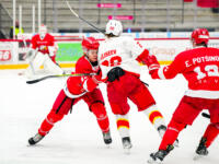 20231027 Vaasa, FINLAND. U20 SM-Sarja: Vaasan Sport - Helsingin Jokerit.
Sport #49 Santeri Kuusisto vs. Jokerit #22 Maksim Eliseev.
Photo: Samppa Toivonen / APOLLO PHOTO