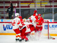 20231027 Vaasa, FINLAND. U20 SM-Sarja: Vaasan Sport - Helsingin Jokerit.
Sport #12 Erik Potsinuk celebrating overtime goal.
Photo: Samppa Toivonen / APOLLO PHOTO