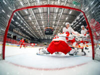 20231027 Vaasa, FINLAND. U20 SM-Sarja: Vaasan Sport - Helsingin Jokerit.
Action at Jokerit #30 Sisu Heikkeri goal.
Photo: Samppa Toivonen / APOLLO PHOTO