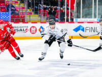 20231117 Vaasan Sähkö Areena Vaasa, FINLAND. LIIGA: Vaasan Sport - TPS Turku.
Sport #10 Jens Lööke and TPS #55 Emil Johansson.
Photo: Samppa Toivonen / APOLLO PHOTO