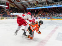 20231118 Hämeenlinna, FINLAND. LIIGA: HPK Hämeenlinna - Vaasan Sport.
Zack Hayes #65, Sport and Markus Nenonen #28, HPK collide in the neutral zone.
Photo: Mika Kylmäniemi / APOLLO PHOTO