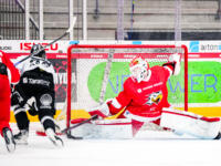 20240106 Vaasa, FINLAND. U20 SM-Sarja: Vaasan Sport - TPS Turku.
Sport #53 Masi Härkönen makes a save.
Photo: Samppa Toivonen / APOLLO PHOTO