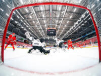 20240106 Vaasa, FINLAND. U20 SM-Sarja: Vaasan Sport - TPS Turku.
Action at TPS #1 Aatu Niitymäki goal.
Photo: Samppa Toivonen / APOLLO PHOTO