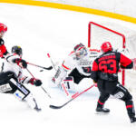 20240126 Vaasan Sähkö Areena Vaasa, FINLAND. LIIGA: Vaasan Sport - JYP Jyväskylä.
Action at JYP #35 Veini Vehviläinen goal.
Photo: Samppa Toivonen / APOLLO PHOTO