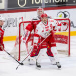 20240117 Ässät vs. Sport, Liiga runkosarja, Pori. Kuvassa 17 Sebastian Stålberg, 66 Joona Riekkinen, 41 Niklas Rubin. Elmeri Elo / Apollo Photo