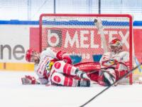 20241205 Turku, FINLAND. LIIGA: TPS Turku - Vaasan Sport.
Axel Holmström #25, Sport hurt himself a bit after colliding with Masi Härkönen #1 after losing balance in the defensive zone.
Photo: Mika Kylmäniemi / APOLLO PHOTO