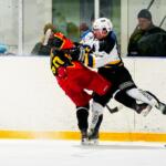 20250226 Kruunupyy, FINLAND. II DIVISIOONA: IK Kronan Kruunupyy - Malax IF.
Malax IF #37 Joackim Ahrner hits IK Kronan #20 Anders Sellnäs.
Photo: Samppa Toivonen / APOLLO PHOTO