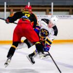 20250226 Kruunupyy, FINLAND. II DIVISIOONA: IK Kronan Kruunupyy - Malax IF.
IK Kronan #7 Roope Stenfors hits Malax IF #18 Oliver West.
Photo: Samppa Toivonen / APOLLO PHOTO