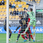 20250927 Seinäjoki, FINLAND. VEIKKAUSLIIGA, Mestaruussarja: SJK - FC Inter
SJK #1 Roope Paunio
SJK #67 Stephen Ayomide Oluwagbenga Obileye
SJK #18 Markus Arsalo
Photo: Pasi Suokko / APOLLO PHOTO
