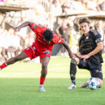 20250927 Seinäjoki, FINLAND. VEIKKAUSLIIGA, Mestaruussarja: SJK - FC Inter
SJK #18 Markus Arsalo
FC Inter #6 Ouguehi Christian Dimitri Legbo
Photo: Pasi Suokko / APOLLO PHOTO