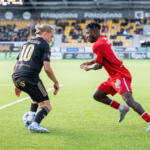 20250927 Seinäjoki, FINLAND. VEIKKAUSLIIGA, Mestaruussarja: SJK - FC Inter
SJK #10 Kasper Paananen
FC Inter #6 Ouguehi Christian Dimitri Legbo
Photo: Pasi Suokko / APOLLO PHOTO