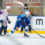 20251010 Lapua, FINLAND. Suomi-sarja: Virkiä Hockey - S-Kiekko
Virkiä Hockey #27 Sampo Kettunen
S-Kiekko #18 Mikael Mylläri
Päätuomari Roope Pelander
Photo: Pasi Suokko / APOLLO PHOTO