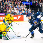 20251109 Tampere, FINLAND. EURI HOCKEY TOUR: Team Finland - Team Sweden.
Team Sweden #75 Arvid Holm vs. Team Finland #13 Jesse Puljujärvi
Photo: Samppa Toivonen / APOLLO PHOTO